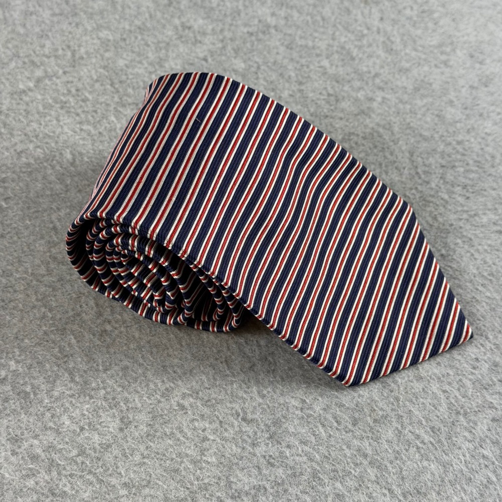 Vintage Brooks Brothers Makers Silk Tie Navy Red White Stripe USA 56x3.6"